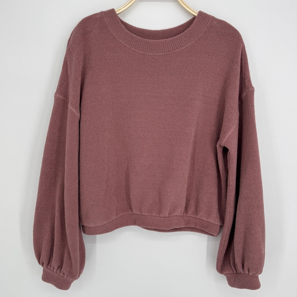 Free People Beach Happy Pullover Sweater Size Medium Mauve Boho Balloon Sleeve